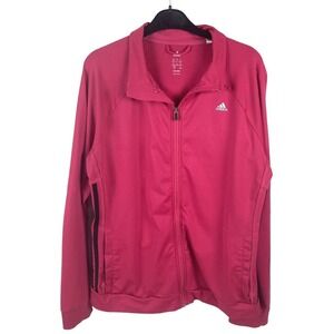 Adidas Pink‎ Track Jacket Womens Large Climalite Full Zip 3 Stripe Activewear